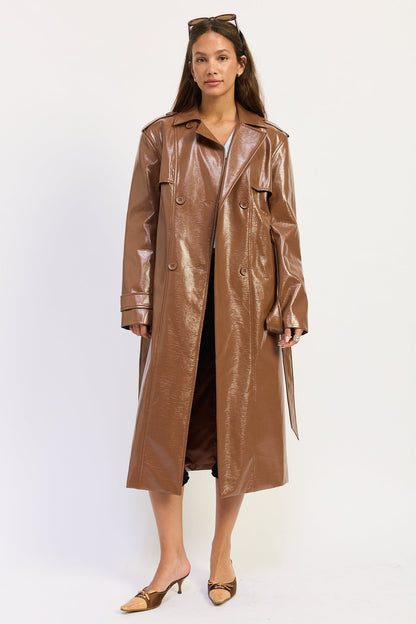Emory Park | Madelyn Faux Leather Trench Coat