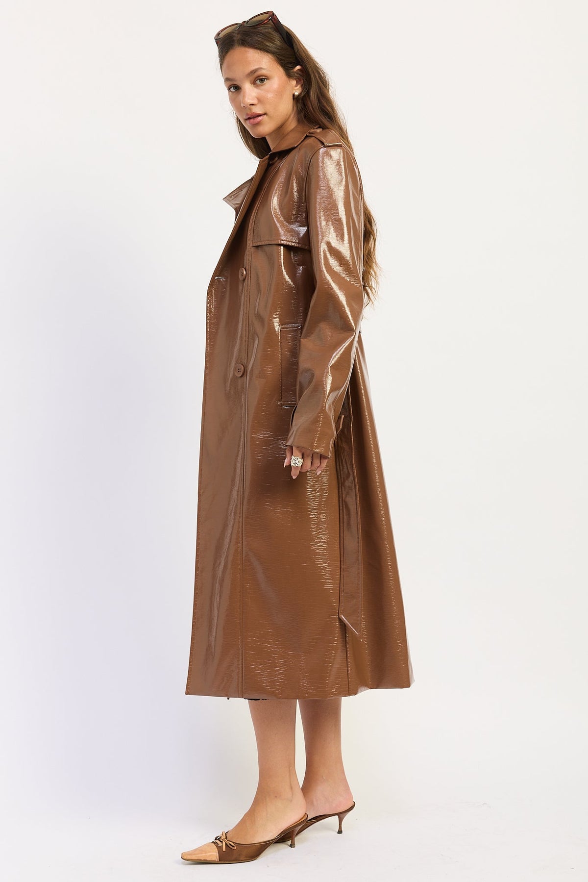 Emory Park | Madelyn Faux Leather Trench Coat