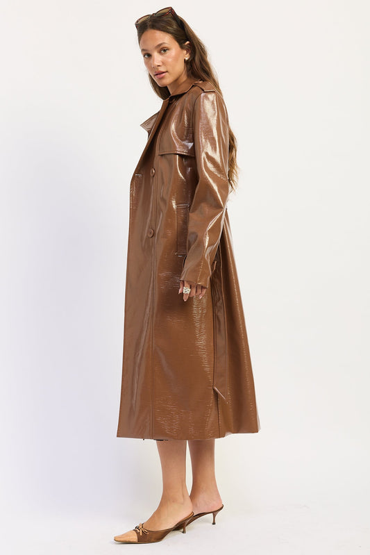 Emory Park | Madelyn Faux Leather Trench Coat