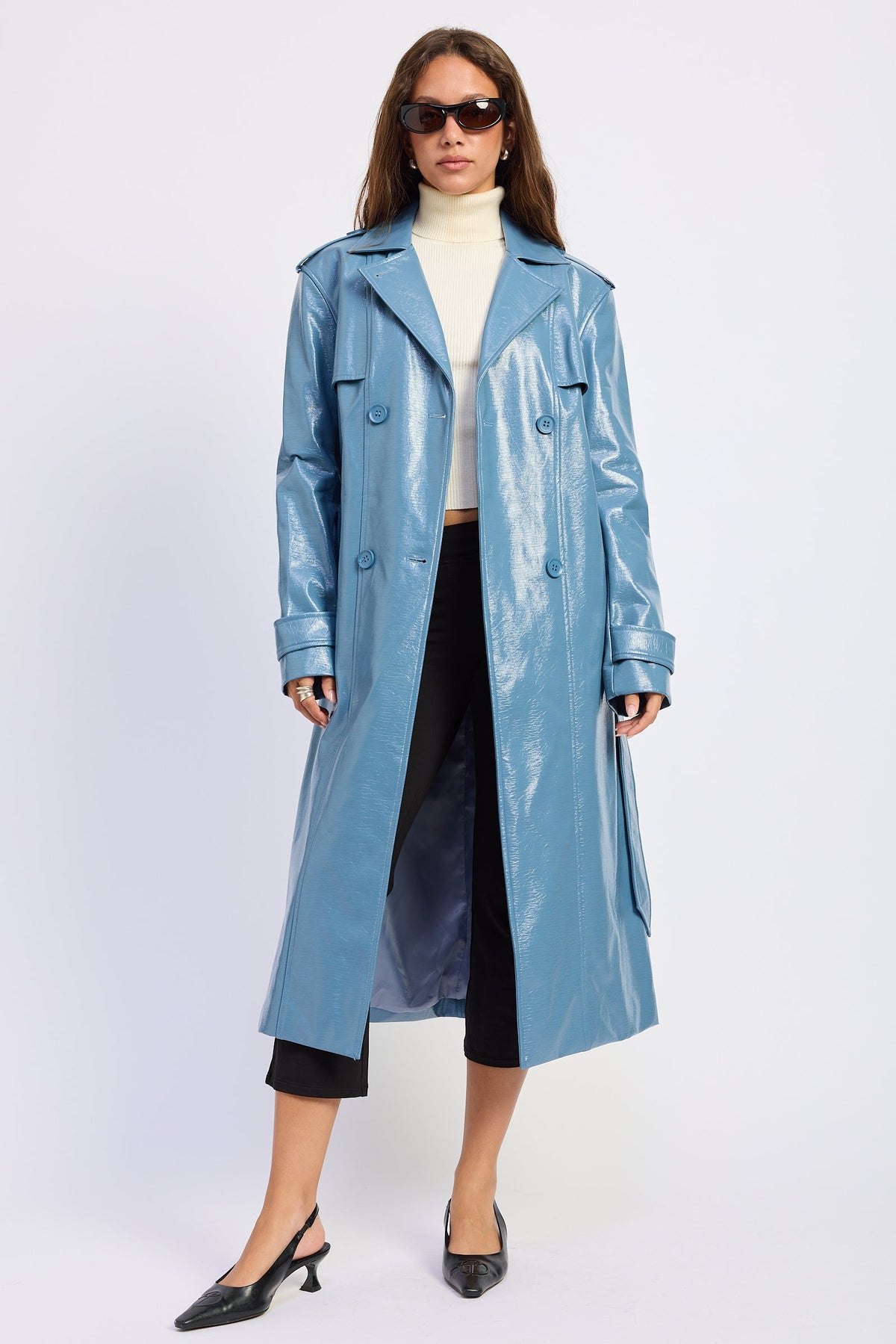 Emory Park | Madelyn Faux Leather Trench Coat